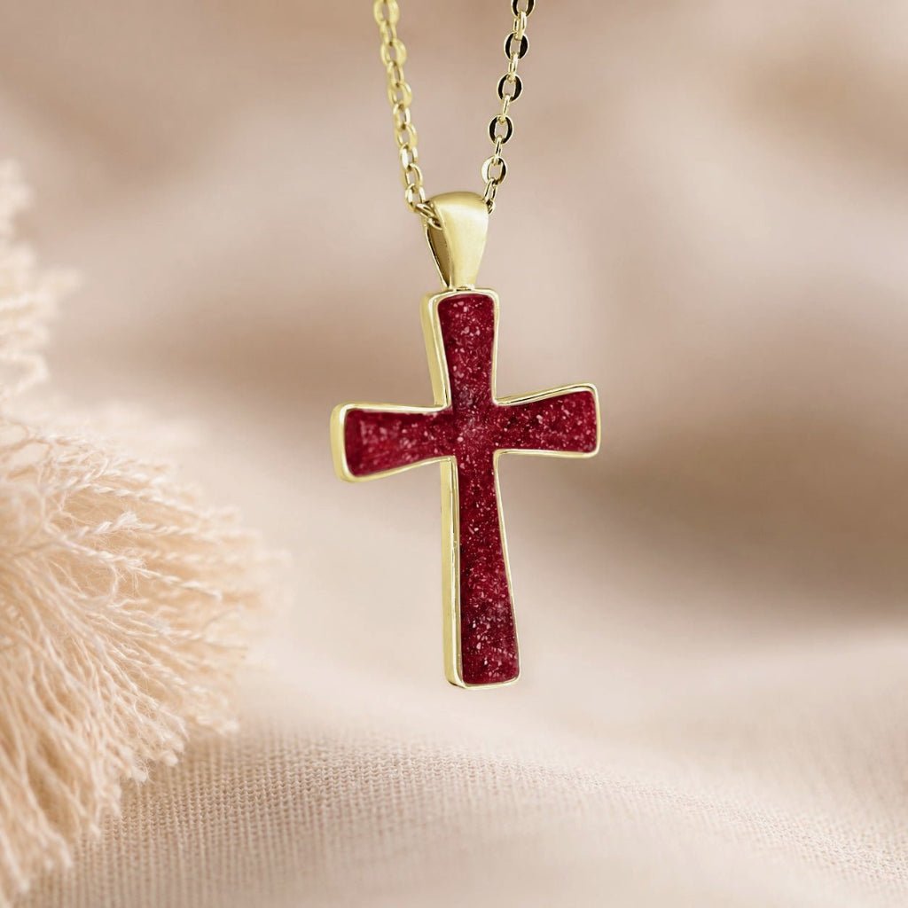 Yellow Gold Cross Ashes Necklace - MemoriesMade