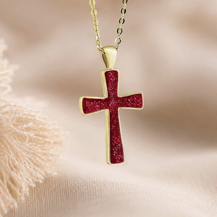 Yellow Gold Cross Ashes Necklace - MemoriesMade