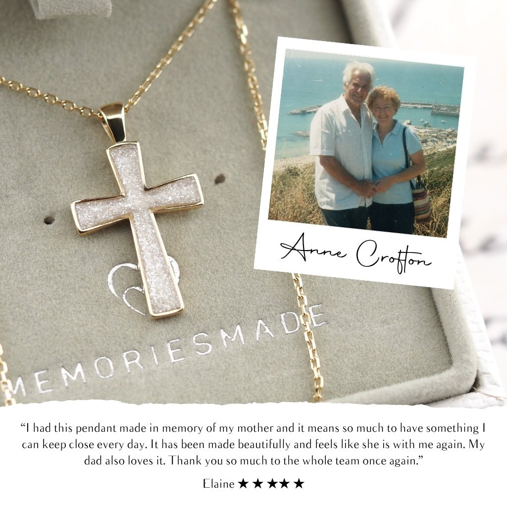 Yellow Gold Cross Ashes Necklace - MemoriesMade