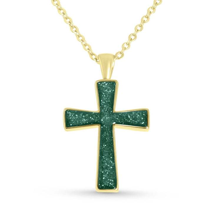 Yellow Gold Cross Ashes Necklace - MemoriesMade