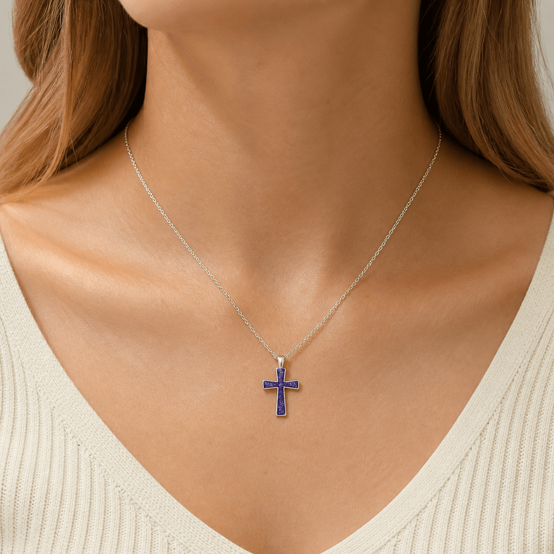 Yellow Gold Cross Ashes Necklace - MemoriesMade