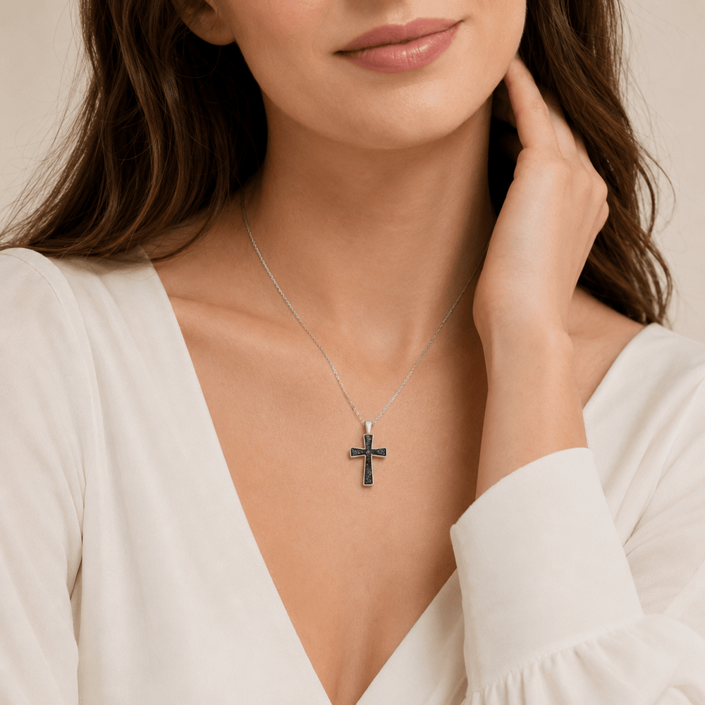 Yellow Gold Cross Ashes Necklace - MemoriesMade