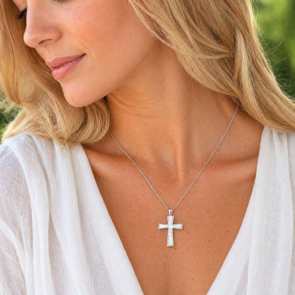 Yellow Gold Cross Ashes Necklace - MemoriesMade