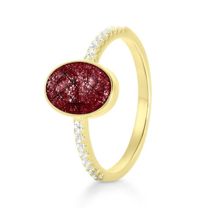 Yellow Gold Crystal Set Hair Keepsake Oval Ring - MemoriesMade