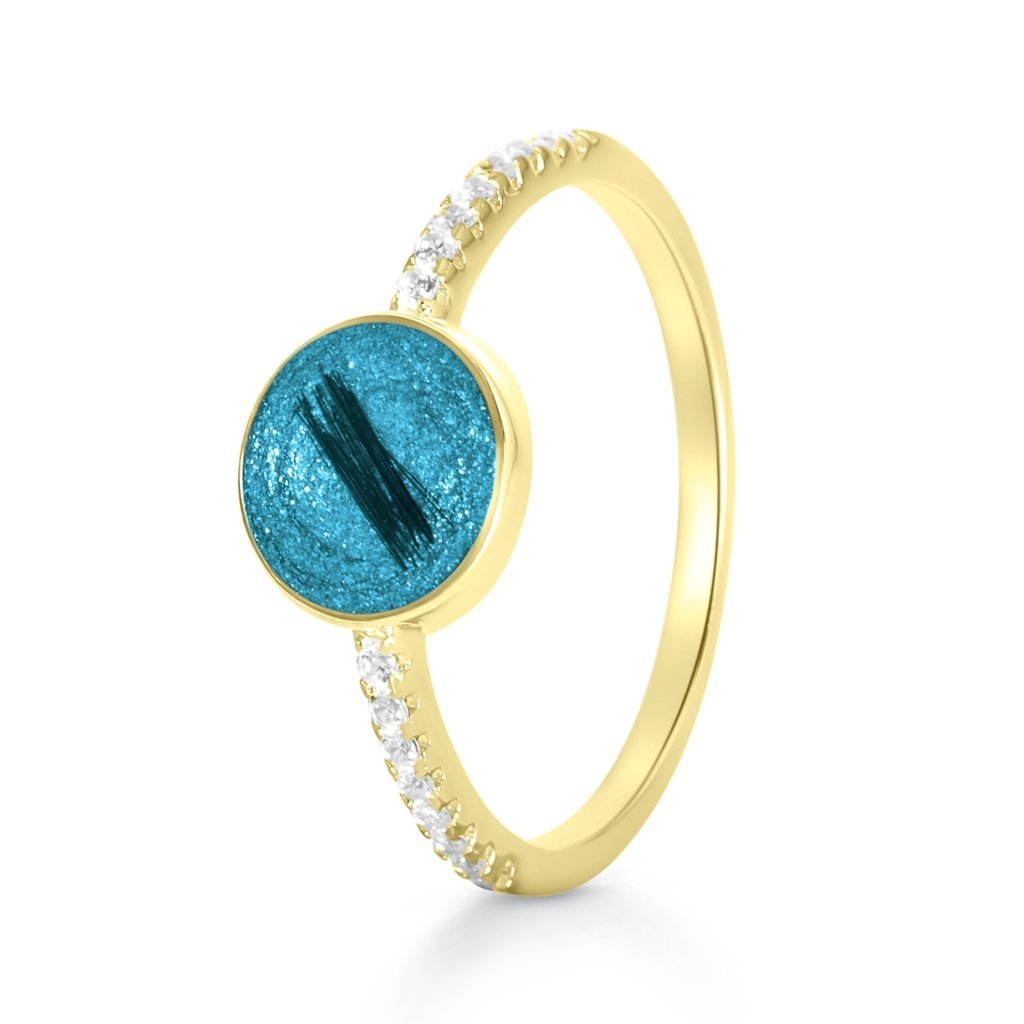 Yellow Gold Crystal Set Hair Keepsake Tribute Ring - MemoriesMade