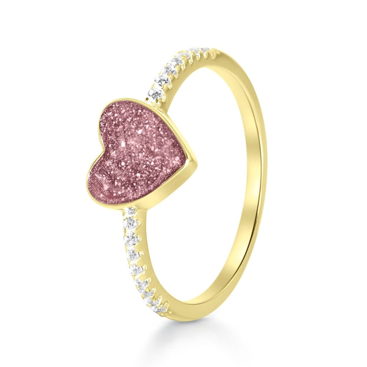 Yellow Gold Crystal Set Heart Ashes Ring - MemoriesMade
