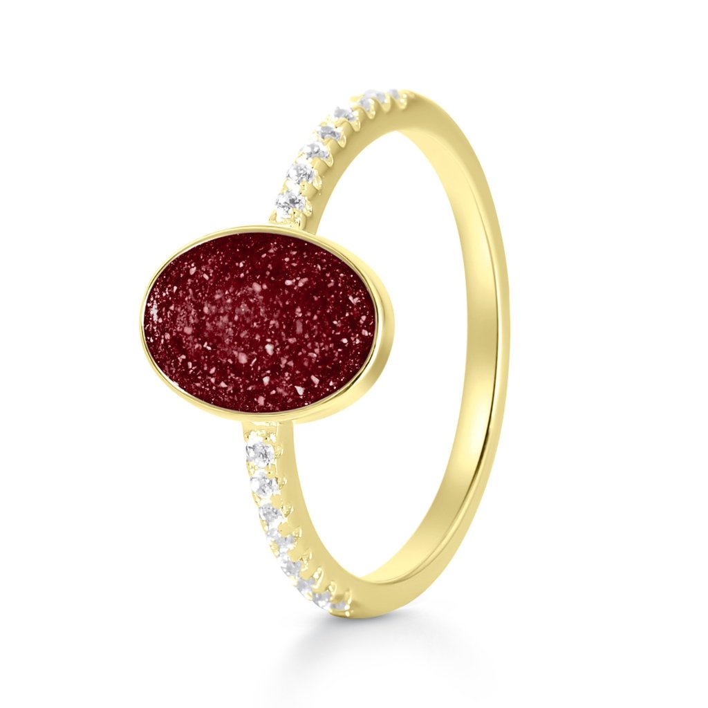 Yellow Gold Crystal Set Oval Ashes Ring - MemoriesMade