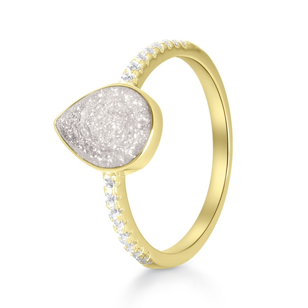 Yellow Gold Crystal Set Teardrop Ashes Ring - MemoriesMade