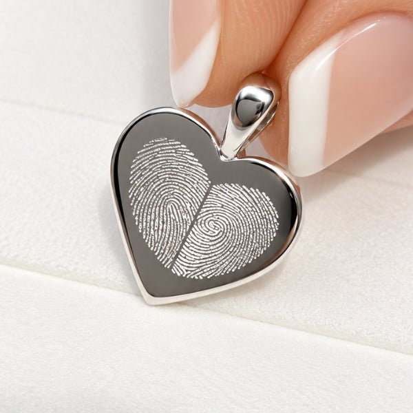 Yellow Gold Duo Fingerprint Heart Necklace - MemoriesMade
