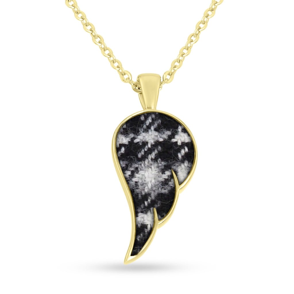 Yellow Gold Fabric Keepsake Angel Wing Necklace - MemoriesMade