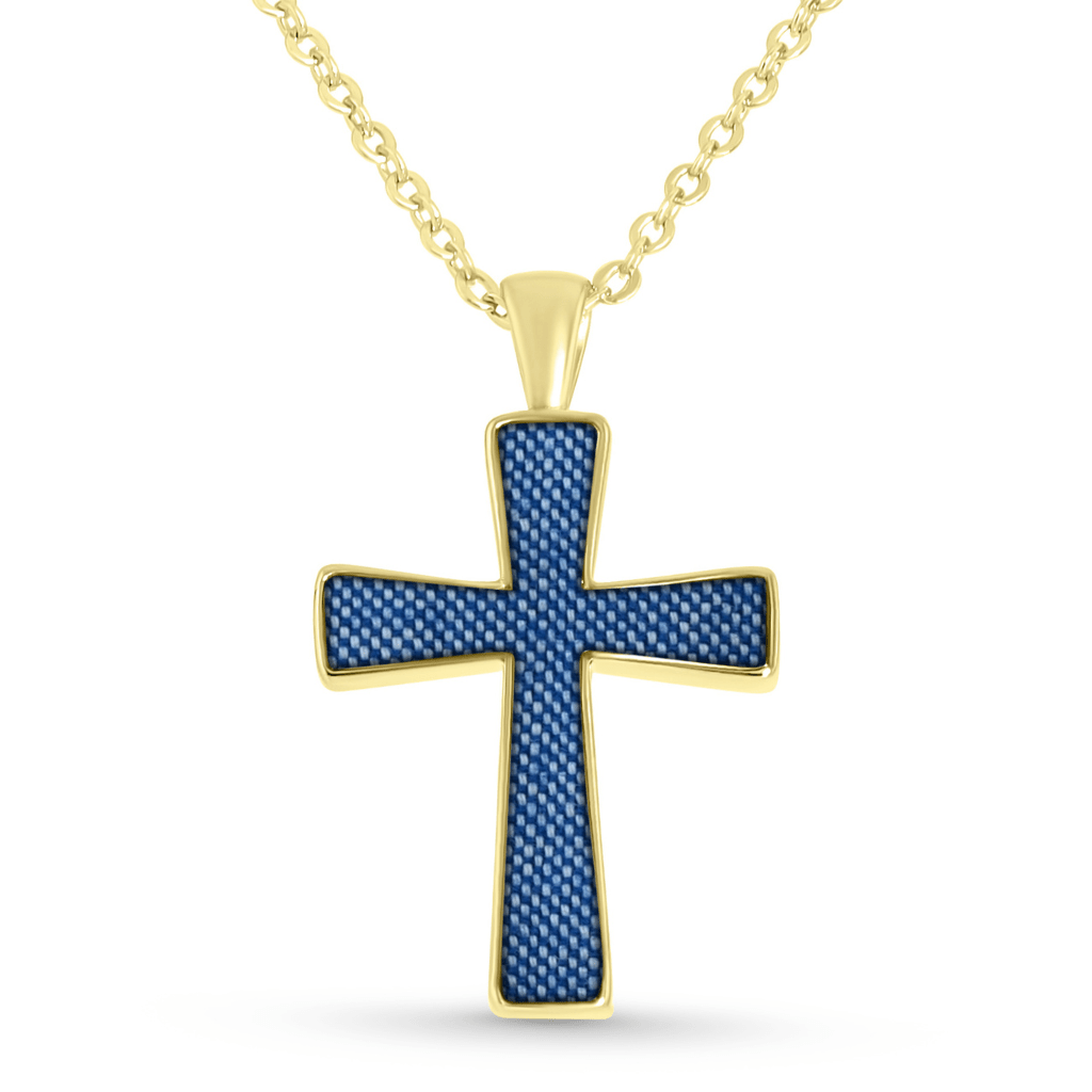 Yellow Gold Fabric Keepsake Cross Necklace - MemoriesMade