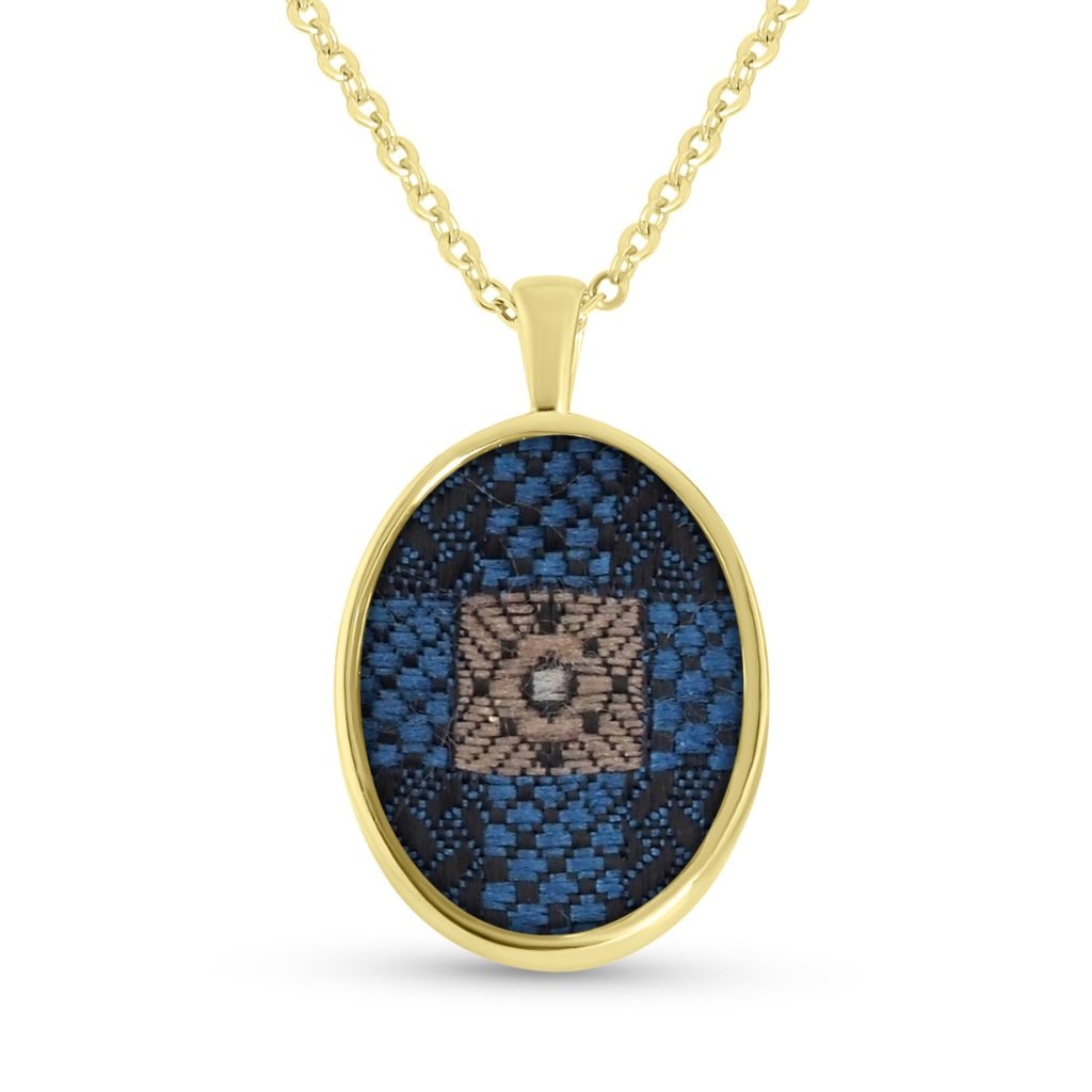 Yellow Gold Fabric Keepsake Oval Necklace - MemoriesMade