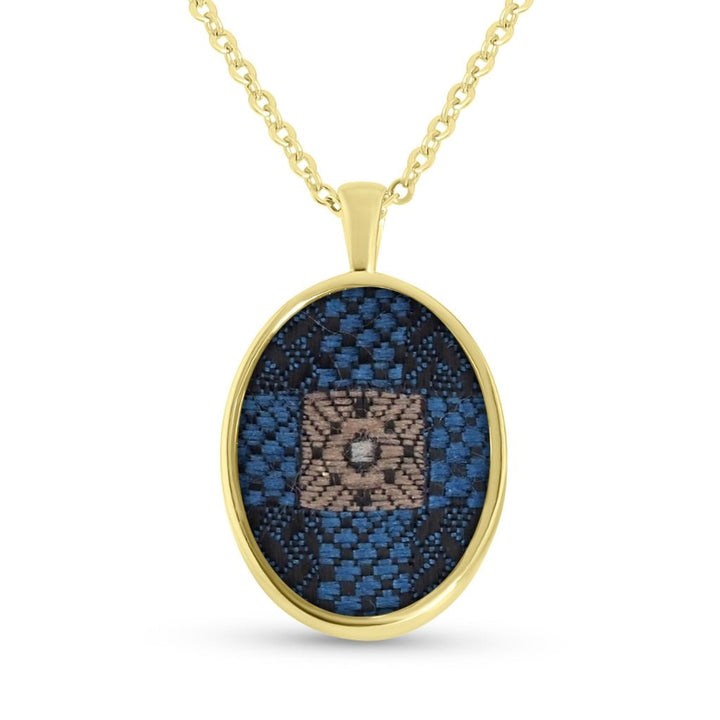 Yellow Gold Fabric Keepsake Oval Necklace - MemoriesMade