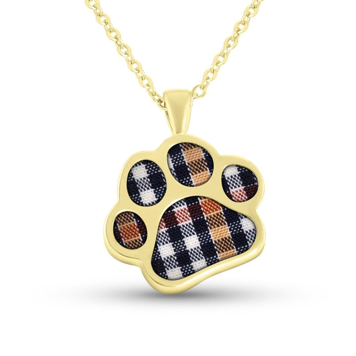 Yellow Gold Fabric Keepsake Pawprint Necklace - MemoriesMade