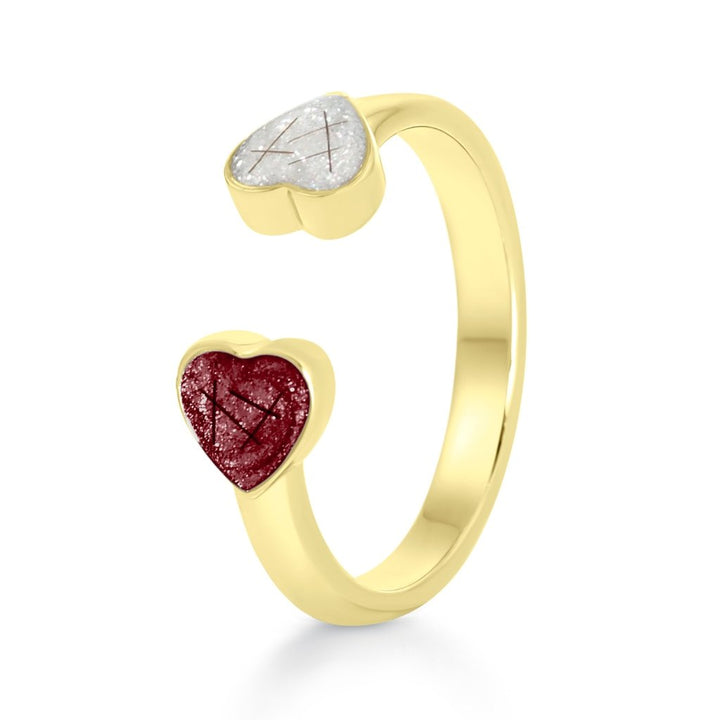 Yellow Gold Hair Keepsake Dual Heart Adjustable Ring - MemoriesMade