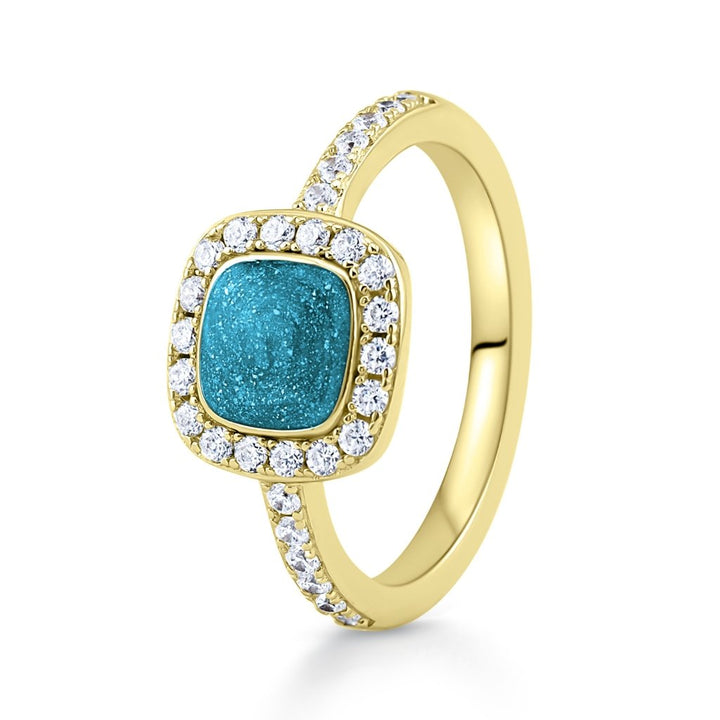 Yellow Gold Halo Cushion Ashes Ring - MemoriesMade