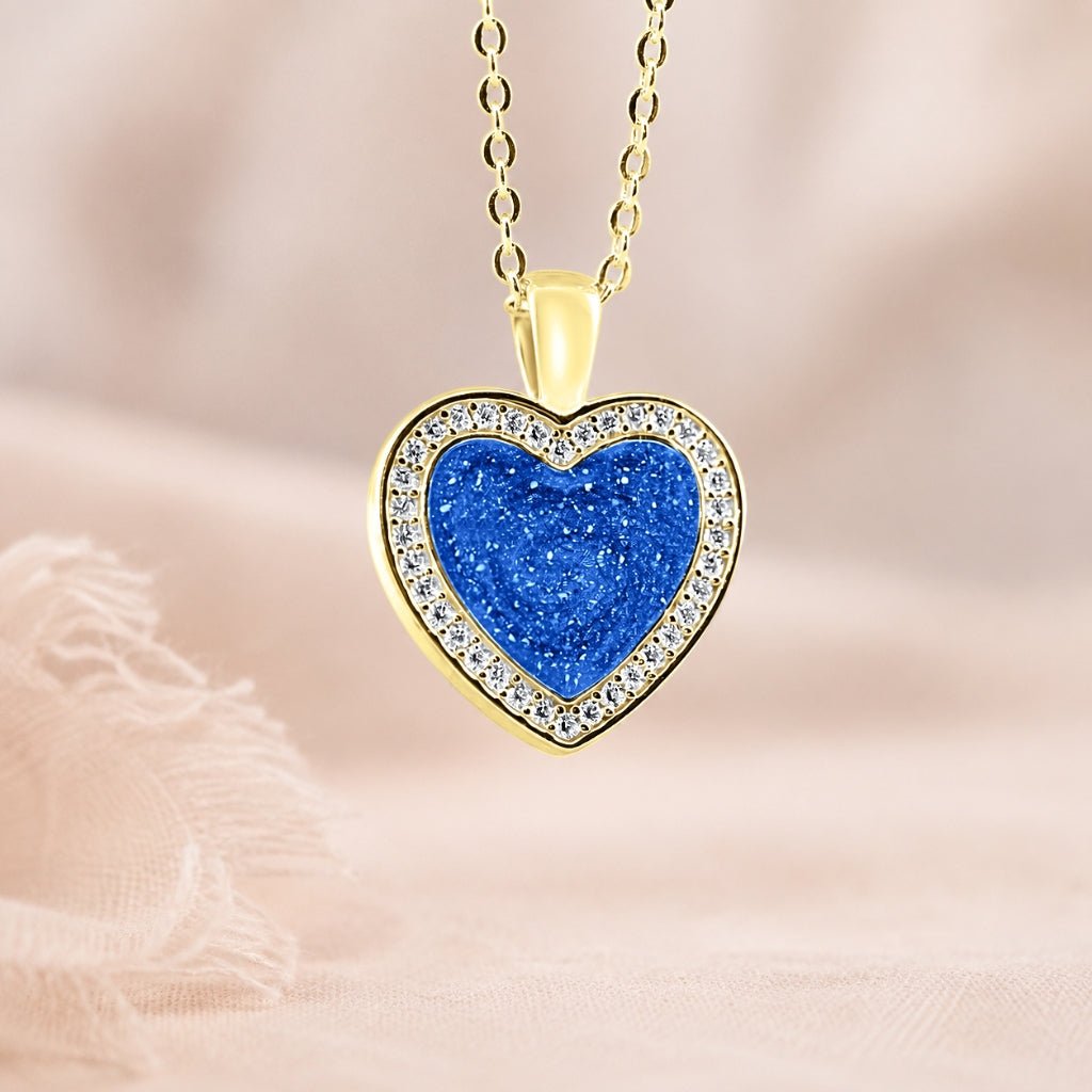 Yellow Gold Halo Heart Ashes Necklace - MemoriesMade