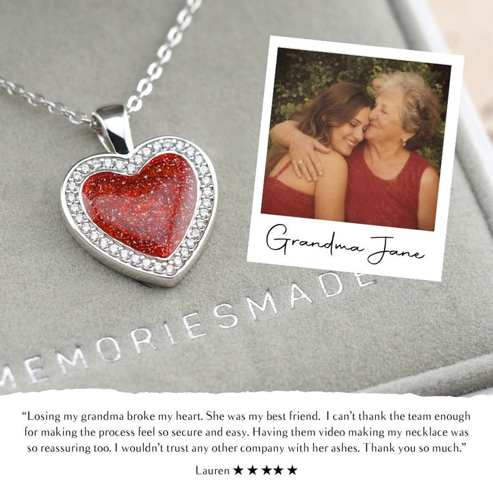 Yellow Gold Halo Heart Ashes Necklace - MemoriesMade