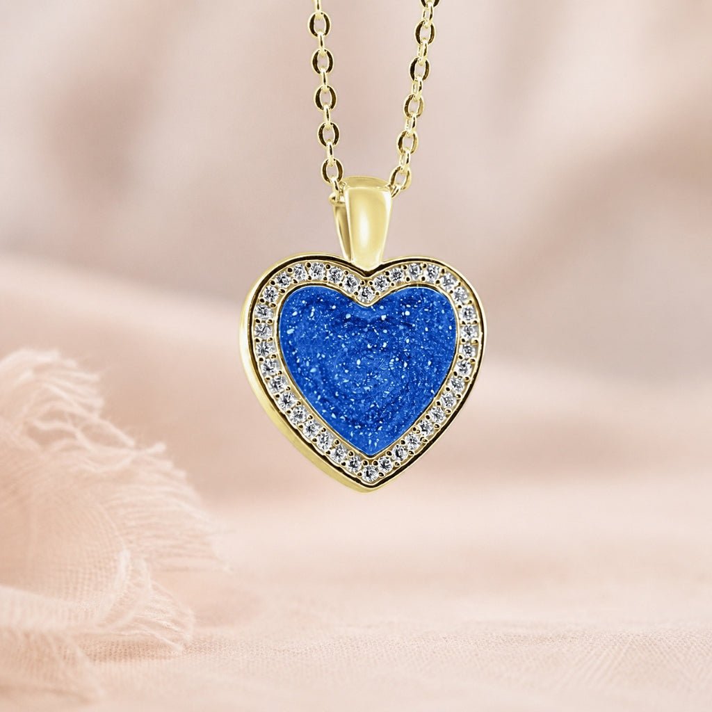 Yellow Gold Halo Heart Ashes Necklace - MemoriesMade