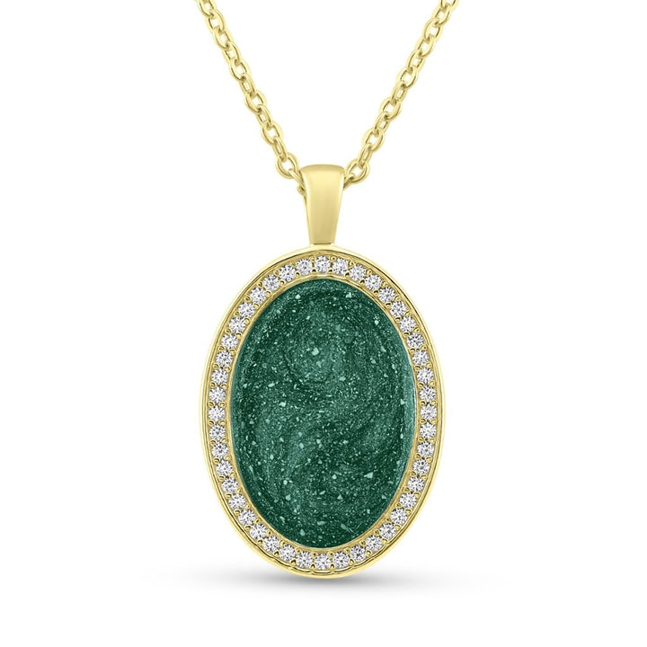 Yellow Gold Halo Oval Ashes Necklace - MemoriesMade