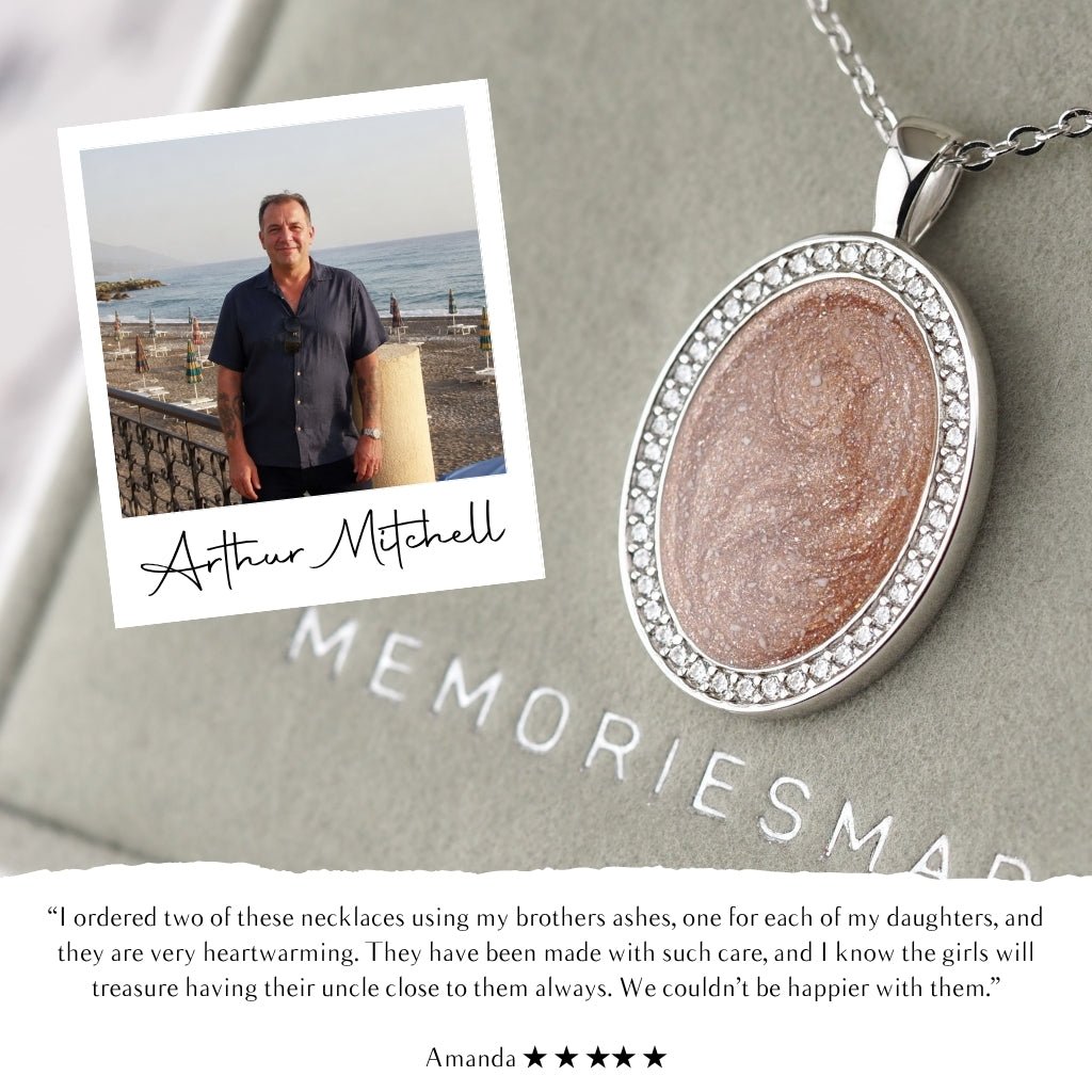 Yellow Gold Halo Oval Ashes Necklace - MemoriesMade