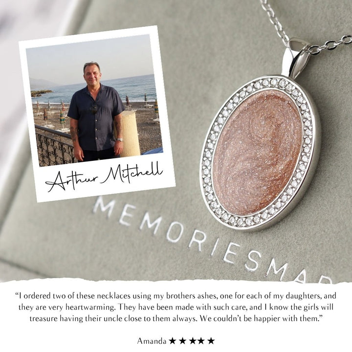 Yellow Gold Halo Oval Ashes Necklace - MemoriesMade