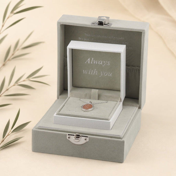 Yellow Gold Halo Oval Ashes Necklace - MemoriesMade