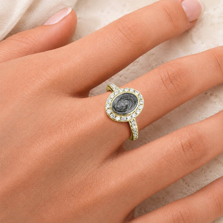 Yellow Gold Halo Oval Ashes Ring - MemoriesMade