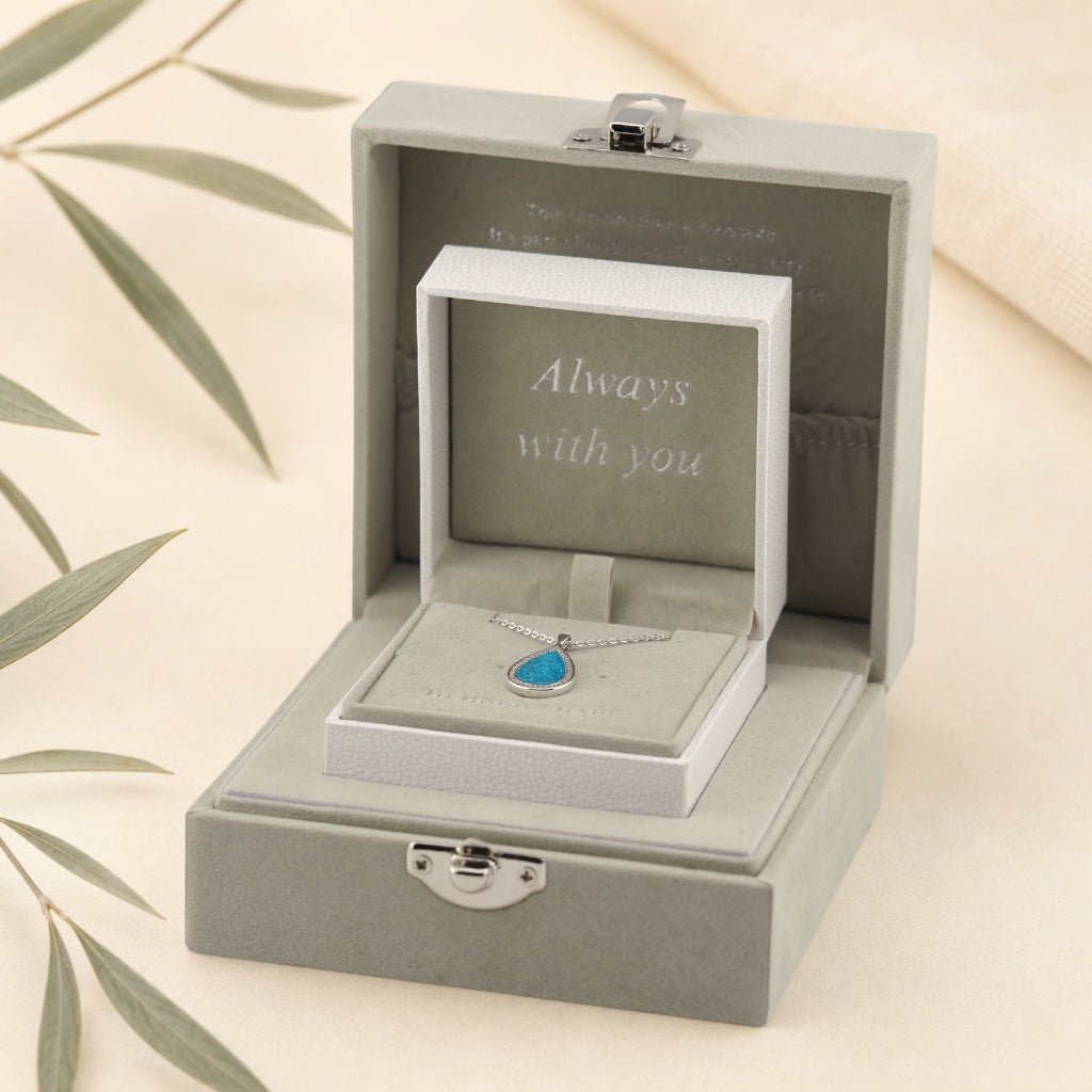 Yellow Gold Halo Teardrop Ashes Necklace - MemoriesMade