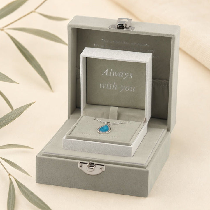 Yellow Gold Halo Teardrop Ashes Necklace - MemoriesMade