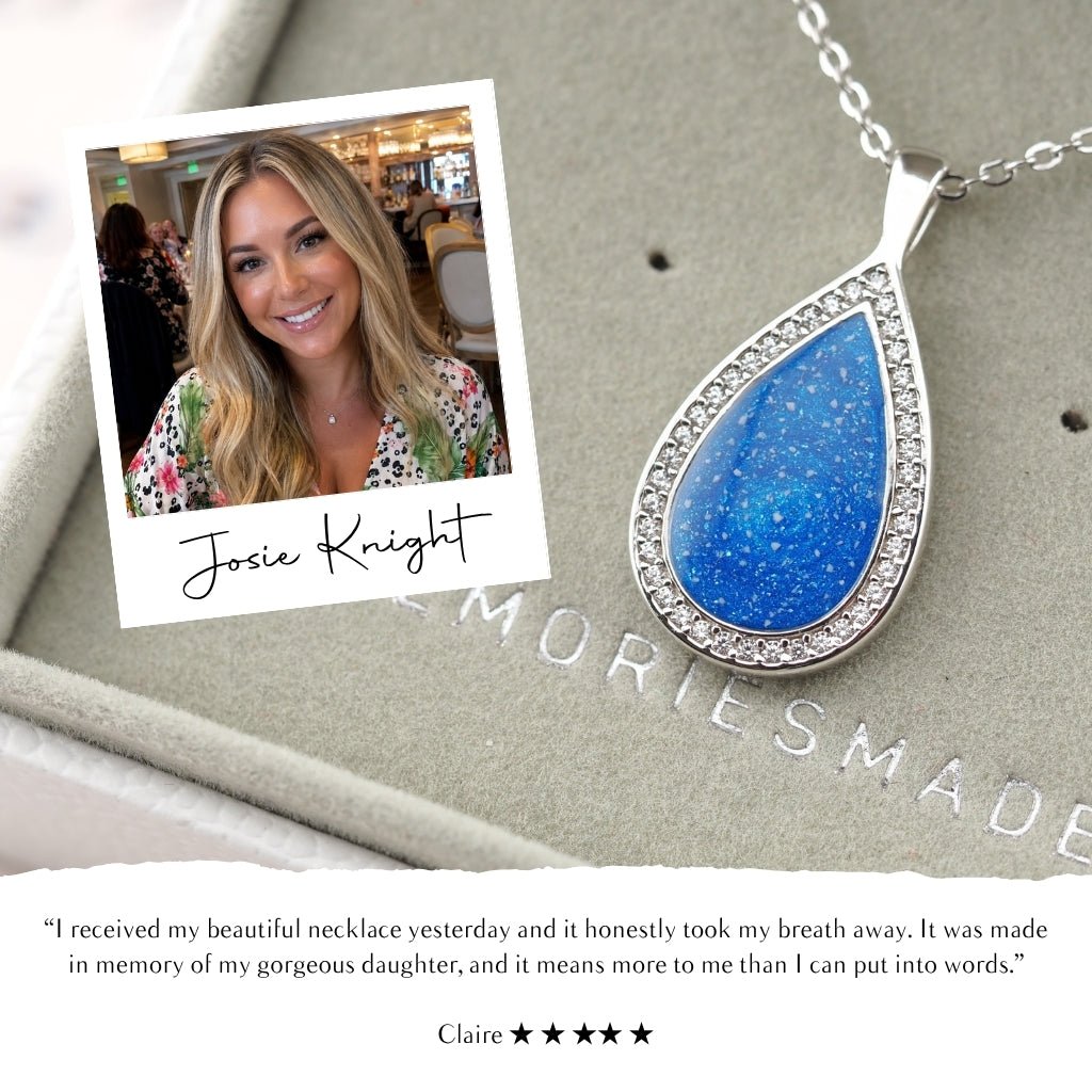 Yellow Gold Halo Teardrop Ashes Necklace - MemoriesMade