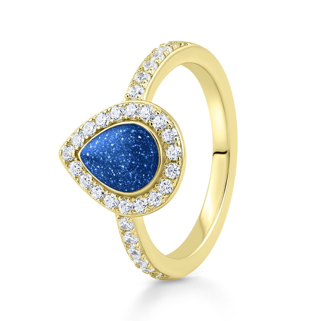 Yellow Gold Halo Teardrop Ashes Ring - MemoriesMade