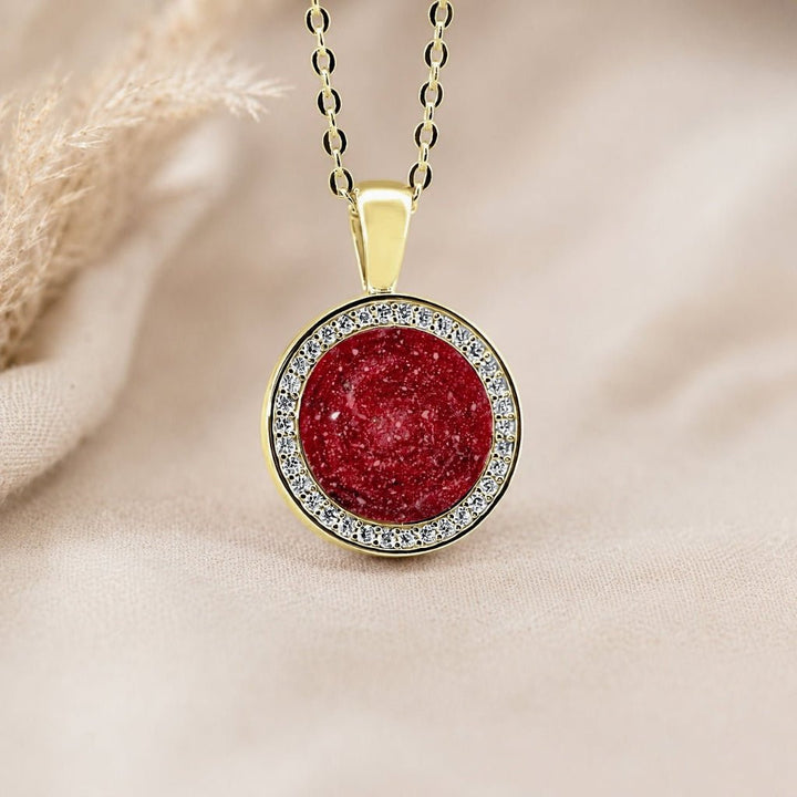 Yellow Gold Halo Tribute Ashes Necklace - MemoriesMade