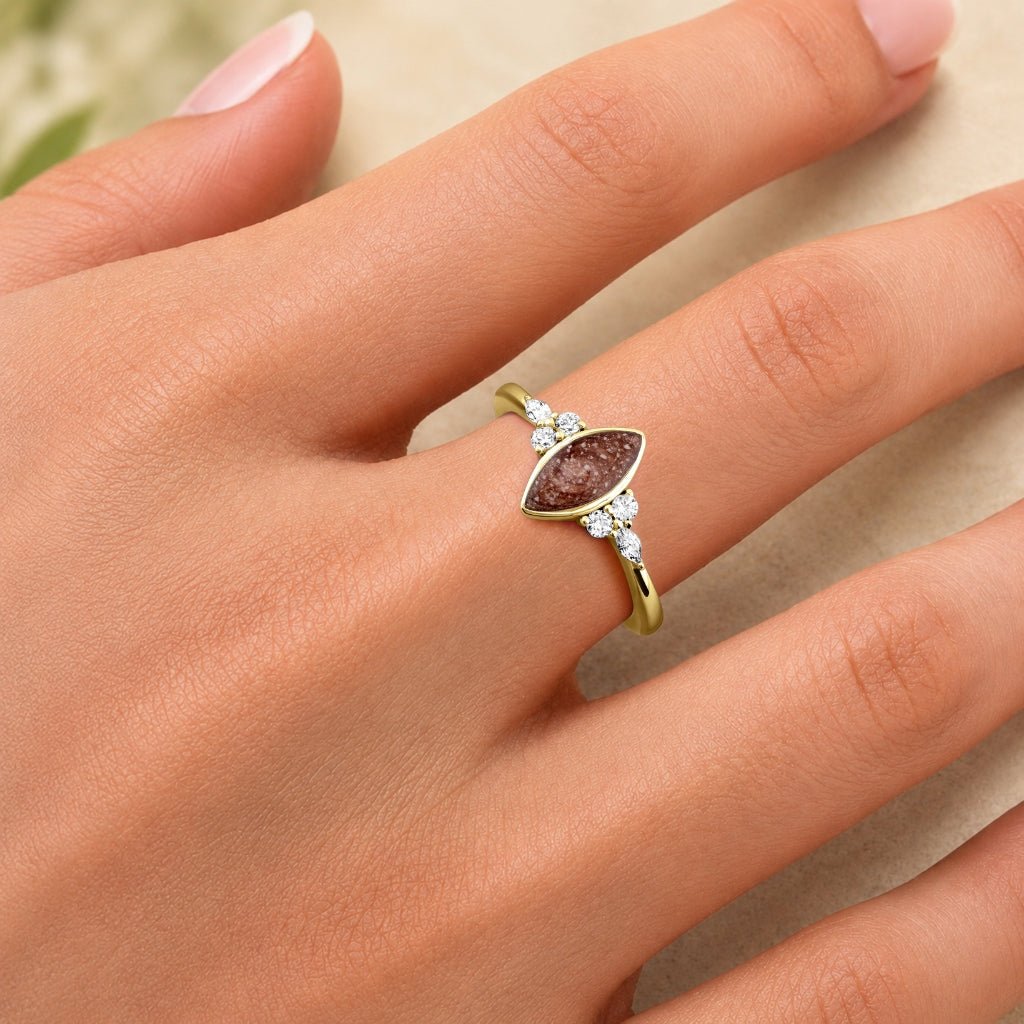 Yellow Gold Harmony Marquise Ashes Ring - MemoriesMade