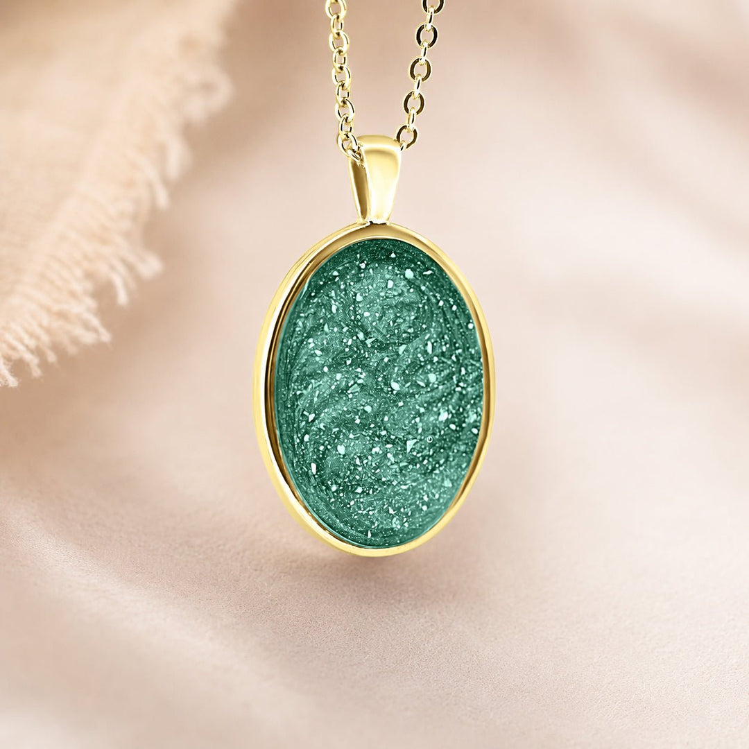 Yellow Gold Oval Ashes Necklace - MemoriesMade