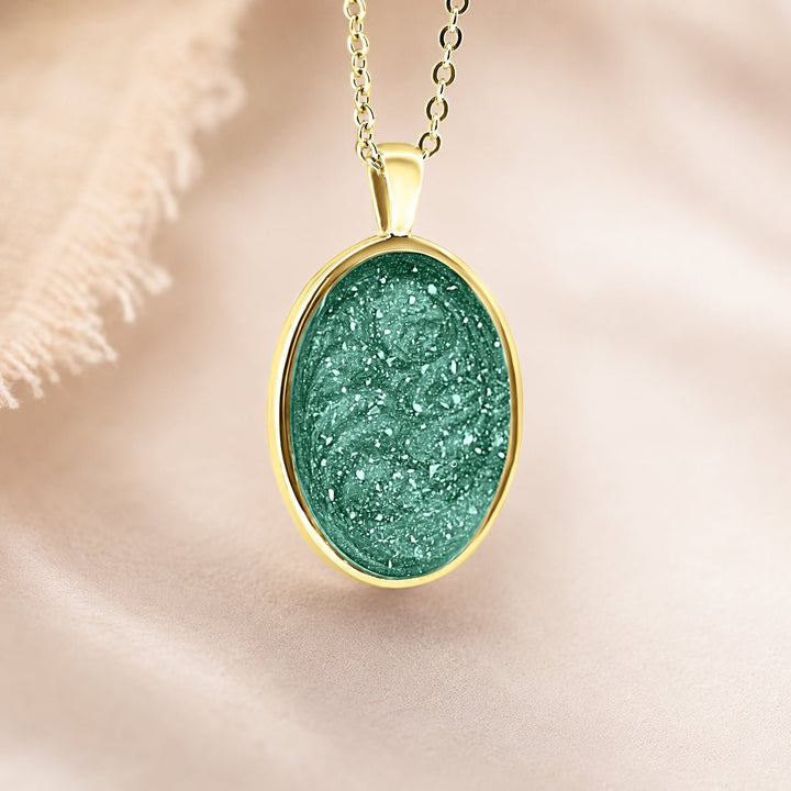 Yellow Gold Oval Ashes Necklace - MemoriesMade