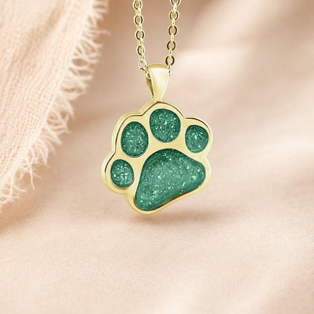 Yellow Gold Pawprint Ashes Necklace - MemoriesMade