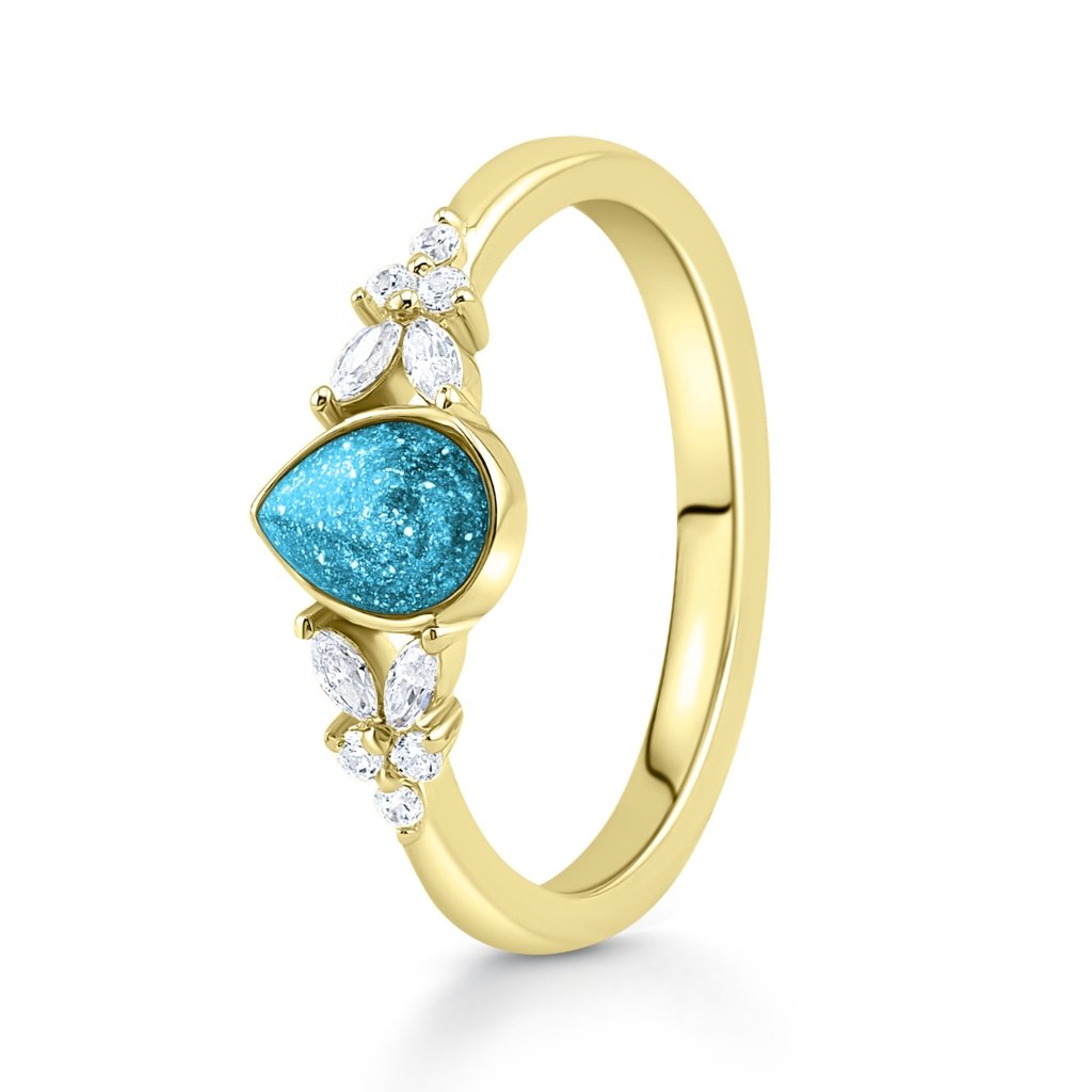 Yellow Gold Radiance Teardrop Ashes Ring - MemoriesMade