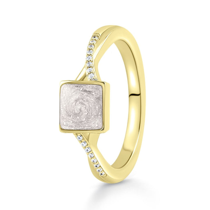 Yellow Gold Serenity Cushion Ashes Ring - MemoriesMade